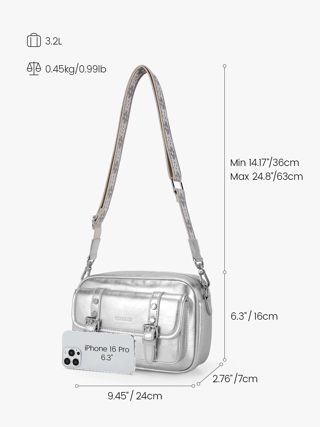 Mia Wide Strap Vegan Leather Crossbody Bag