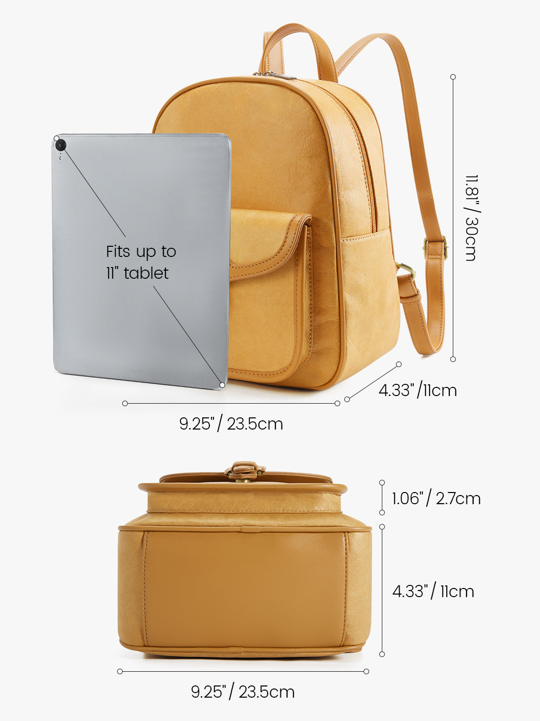 Sustainable Mini Backpack for Travel - Evelina’s Washable Paper Vegan Design-Amber Orange
